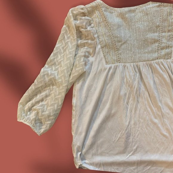 Anthropologie One September Peasant Top with Sheer Sleeves Women Sz. Small - Picture 8 of 11